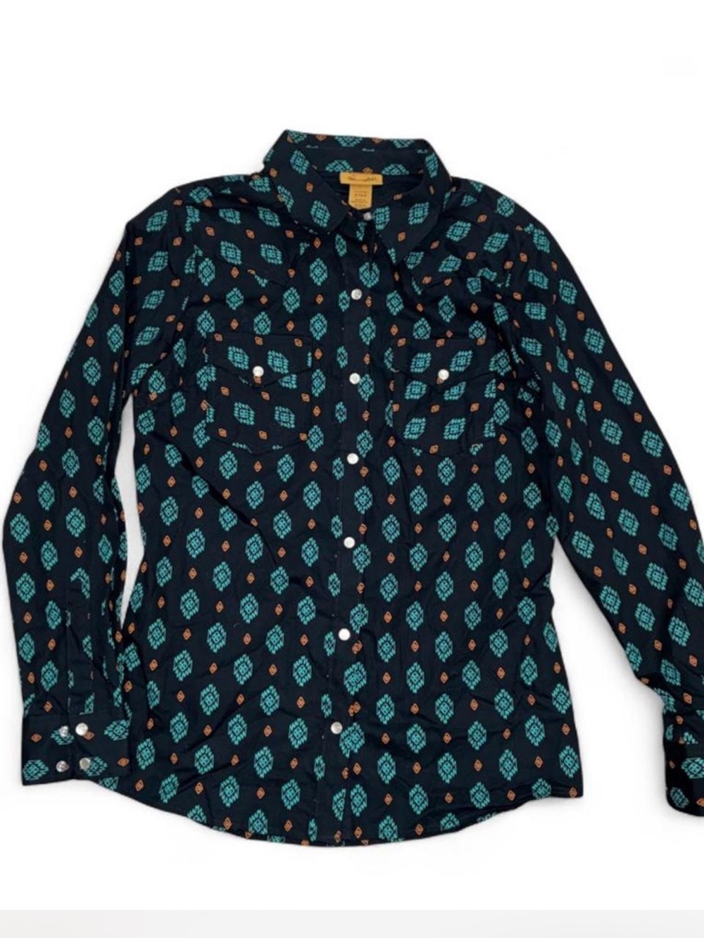 Wrangler black Button-Down Shirt with Teal & Tan Geo Print